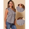 image:imageAllegra K Gingham Top for Womens Ruffle Shirt Vintage Cap Sleeve Checkered BlouseBrown