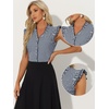 image:imageAllegra K Gingham Top for Womens Ruffle Shirt Vintage Cap Sleeve Checkered BlouseNavy Blue