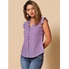 image:imageAllegra K Gingham Top for Womens Ruffle Shirt Vintage Cap Sleeve Checkered BlousePurple