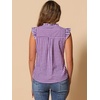 image:imageAllegra K Gingham Top for Womens Ruffle Shirt Vintage Cap Sleeve Checkered BlousePurple