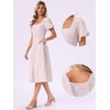 image:imageAllegra K Puff Sleeve Dress for Womens Square Neck Summer Smocked Floral A Line Wedding Midi DressesPink