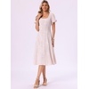 image:imageAllegra K Puff Sleeve Dress for Womens Square Neck Summer Smocked Floral A Line Wedding Midi DressesPink