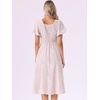 image:imageAllegra K Puff Sleeve Dress for Womens Square Neck Summer Smocked Floral A Line Wedding Midi DressesPink