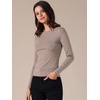 image:imageAllegra K Women Casual Stretchy Striped Long Sleeve Boat Neck Basic TopLight Brown