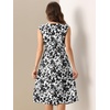 image:imageAllegra K Women Elegant Vintage Floral Cowl Neck Cap Sleeve DressWhite Black