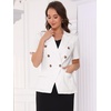 image:imageAllegra K Women Linen Double Breasted Short Sleeve Lapel BlazerWhite