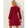 image:imageAllegra K Women Work Office Button Decor ALine Long Sleeve DressRed