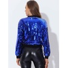 image:imageAllegra K Womens Sequin Jacket Bomber Long Sleeve Sparkly TopsBlue