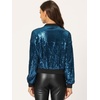 image:imageAllegra K Womens Sequin Jacket Bomber Long Sleeve Sparkly TopsBlues