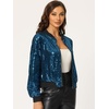 image:imageAllegra K Womens Sequin Jacket Bomber Long Sleeve Sparkly TopsBlues