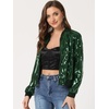 image:imageAllegra K Womens Sequin Jacket Bomber Long Sleeve Sparkly TopsDark Green