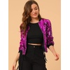 image:imageAllegra K Womens Sequin Jacket Bomber Long Sleeve Sparkly TopsFuchsia