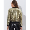 image:imageAllegra K Womens Sequin Jacket Bomber Long Sleeve Sparkly TopsGold