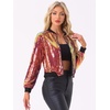 image:imageAllegra K Womens Sequin Jacket Bomber Long Sleeve Sparkly TopsGold Hot Pink