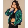 image:imageAllegra K Womens Sequin Jacket Bomber Long Sleeve Sparkly TopsGreen