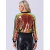 image:imageAllegra K Womens Sequin Jacket Bomber Long Sleeve Sparkly TopsGreen Pink