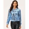 image:imageAllegra K Womens Sequin Jacket Bomber Long Sleeve Sparkly TopsLight Grey Blue