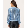 image:imageAllegra K Womens Sequin Jacket Bomber Long Sleeve Sparkly TopsLight Grey Blue