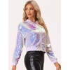 image:imageAllegra K Womens Sequin Jacket Bomber Long Sleeve Sparkly TopsPink Purple