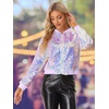 image:imageAllegra K Womens Sequin Jacket Bomber Long Sleeve Sparkly TopsPink Purple