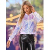 image:imageAllegra K Womens Sequin Jacket Bomber Long Sleeve Sparkly TopsPink Purple