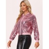 image:imageAllegra K Womens Sequin Jacket Bomber Long Sleeve Sparkly TopsPinks
