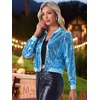 image:imageAllegra K Womens Sequin Jacket Bomber Long Sleeve Sparkly TopsSky Blue