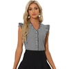 image:imageAllegra K Gingham Top for Womens Ruffle Shirt Vintage Cap Sleeve Checkered BlouseBlack