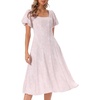 image:imageAllegra K Puff Sleeve Dress for Womens Square Neck Summer Smocked Floral A Line Wedding Midi DressesPink