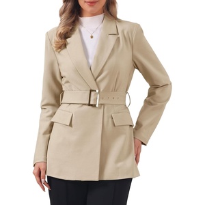 image:imageAllegra K Blazers for Women Business Casual Belted Long Blazer Suit JacketKhaki