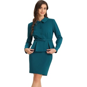 image:imageAllegra K Women Business Peplum Blazer Jacket Mini Pencil Skirt SetsBlue Green