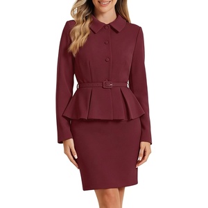 image:imageAllegra K Women Business Peplum Blazer Jacket Mini Pencil Skirt SetsBurgundy