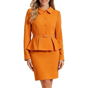 image:imageAllegra K Women Business Peplum Blazer Jacket Mini Pencil Skirt SetsDark Orange