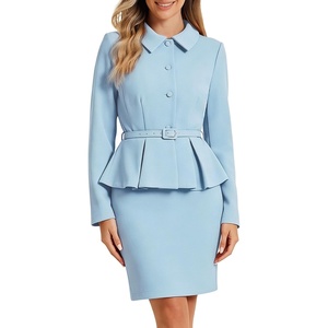 image:imageAllegra K Women Business Peplum Blazer Jacket Mini Pencil Skirt SetsLight Blue