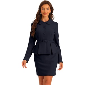 image:imageAllegra K Women Business Peplum Blazer Jacket Mini Pencil Skirt SetsNavy Blue