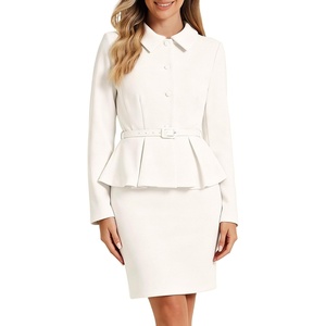 image:imageAllegra K Women Business Peplum Blazer Jacket Mini Pencil Skirt SetsWhite