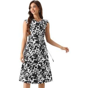image:imageAllegra K Women Elegant Vintage Floral Cowl Neck Cap Sleeve DressWhite Black