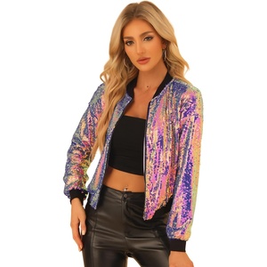 image:imageAllegra K Womens Sequin Jacket Bomber Long Sleeve Sparkly TopsMulticolor