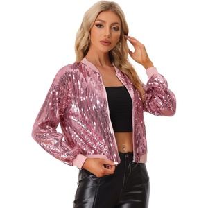image:imageAllegra K Womens Sequin Jacket Bomber Long Sleeve Sparkly TopsPinks