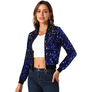 image:imageAllegra K Womens Sequin Jacket Bomber Long Sleeve Sparkly TopsRoyal Blue