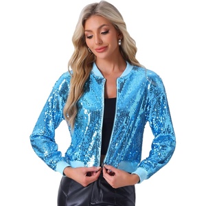 image:imageAllegra K Womens Sequin Jacket Bomber Long Sleeve Sparkly TopsSky Blue