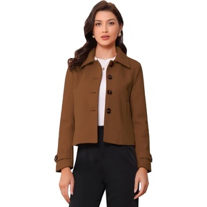 image:imageAllegra K Womens Turn Down Collar Single Breasted Outwear Winter Pea CoatDark Brown