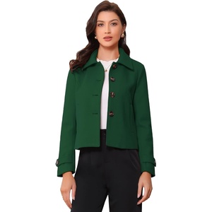 image:imageAllegra K Womens Turn Down Collar Single Breasted Outwear Winter Pea CoatDark Green