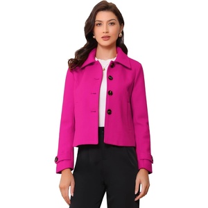 image:imageAllegra K Womens Turn Down Collar Single Breasted Outwear Winter Pea CoatHot Pink
