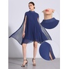 image:imageAllegra K Women Chiffon Pleated Flowy Cloak Sleeve Cape Knee Length DressDark Blue