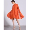 image:imageAllegra K Women Chiffon Pleated Flowy Cloak Sleeve Cape Knee Length DressOrange