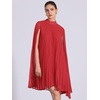 image:imageAllegra K Women Chiffon Pleated Flowy Cloak Sleeve Cape Knee Length DressRed