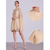 image:imageAllegra K Women Chiffon Pleated Flowy Cloak Sleeve Cape Knee Length DressTaupe