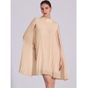 image:imageAllegra K Women Chiffon Pleated Flowy Cloak Sleeve Cape Knee Length DressTaupe
