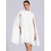 image:imageAllegra K Women Chiffon Pleated Flowy Cloak Sleeve Cape Knee Length DressWhite
